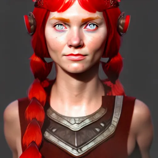 Prompt: face of a red haired viking girl, trending on artstation.
