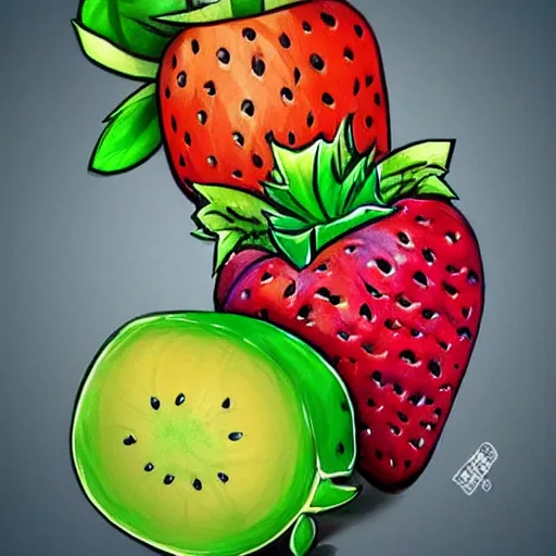 Prompt: Fantasy style fruits, fantastic colors, concept art design drawings