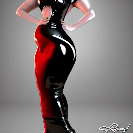 Prompt: a curvy feminine pale goth cutie wearing an elegant elaborate tight latex-nylon-leather sequined tube gown with red highlights, thin-waist, cgsociety, photorealistic, sublime-comforting ambience, 16k, smooth, sharp focus, trending on ArtStation, volumetric lighting, fully clothed, worksafe