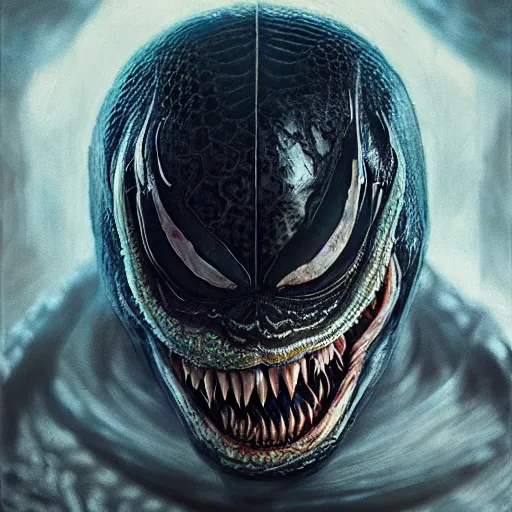 Image similar to portrait of venom, intricate artwork, concept art, octane render, deviantart, cinematic, key art, hyperrealism, iridescent accents, portrait photograph, nikon 3 5 mm, photograph by greg rutkowski