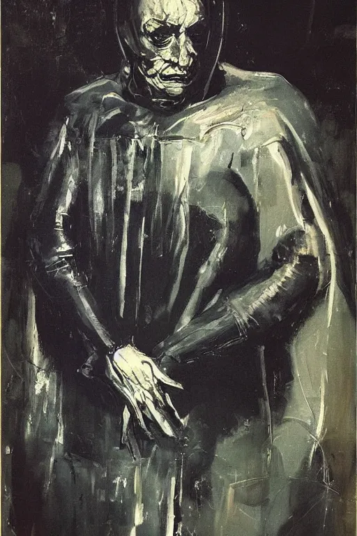 Prompt: menacing portrait of medici emerging from the dark void, figure in the darkness, painted by John Singer Sargant, Adrian Ghenie, Francis Bacon,