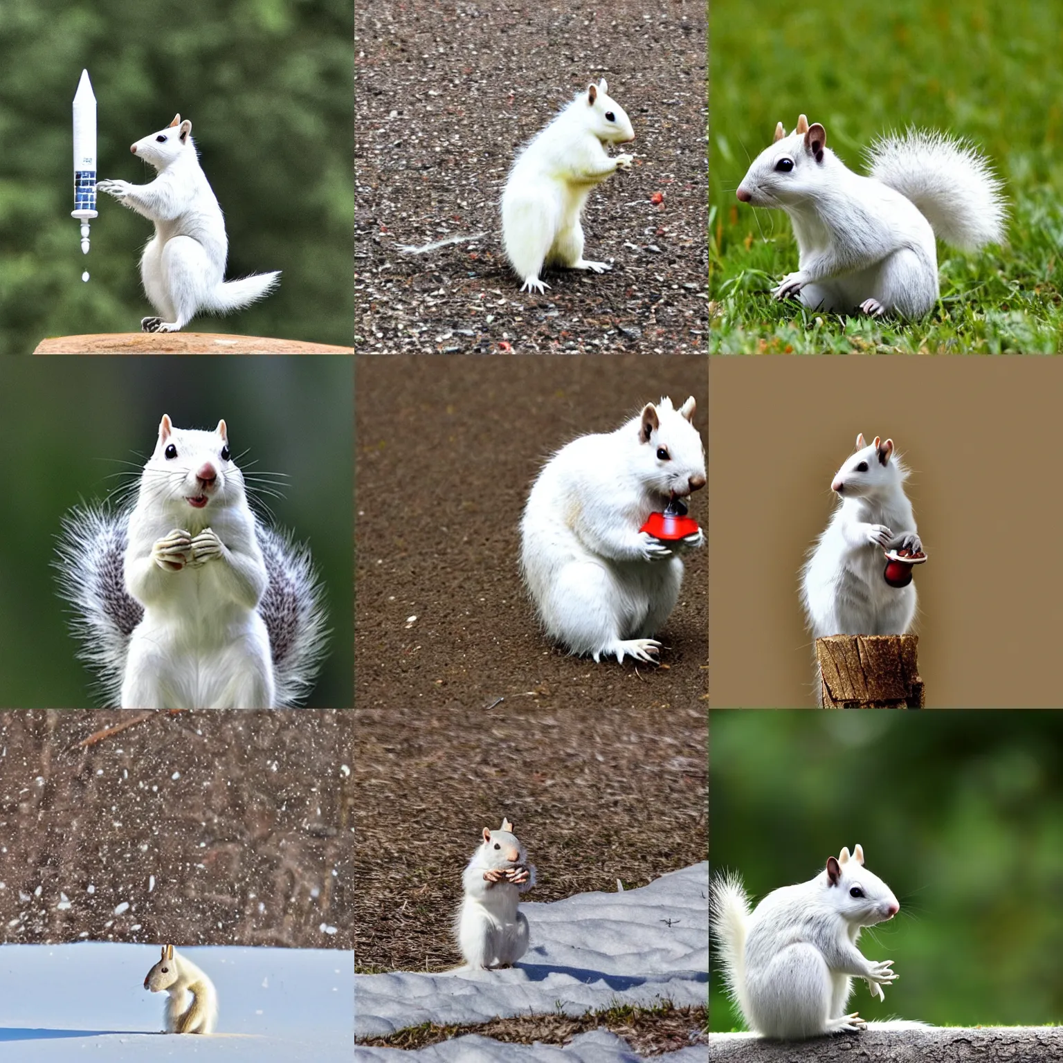 Prompt: a white squirrel riding a rocket