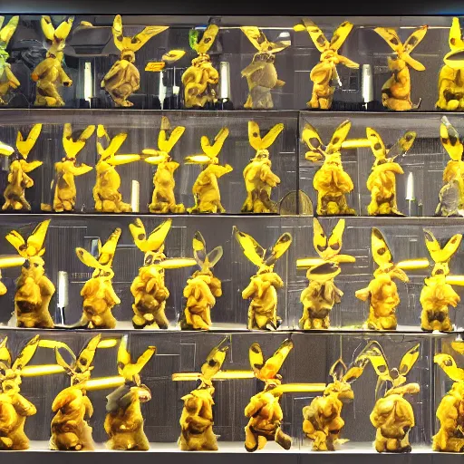 Image similar to Photograph of a full Pikachu archeology fossils, museum, light exposition