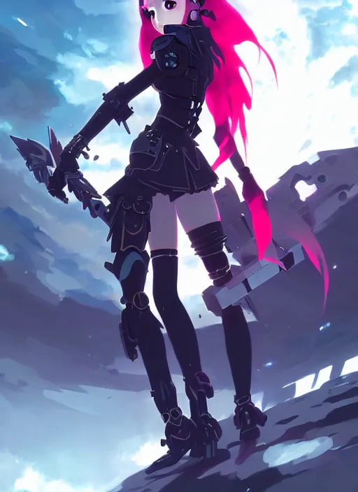 Image similar to portrait of cute goth girl in cyber armor, warhammer 4 0 0 0 0, illustration concept art anime key visual trending pixiv fanbox by wlop and greg rutkowski and makoto shinkai and studio ghibli