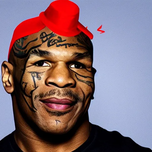 Image similar to mike tyson, wearing a silly hat, tinder profile