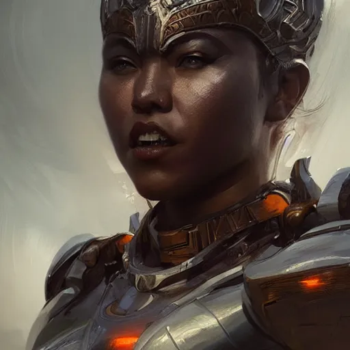 Image similar to a beautiful portrait of a iron goddess by greg rutkowski and raymond swanland, trending on artstation, ultra realistic digital art