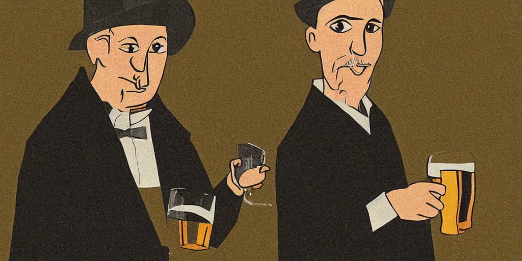 Image similar to illustration of a man with a black dog head drinking beer by richard scary