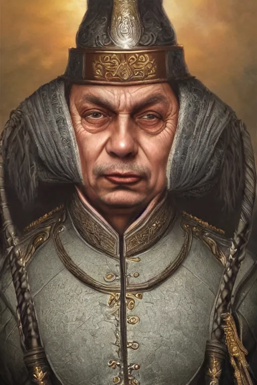 Image similar to id photo of a viktor orban in emperor outfit, art by tomasz alen kopera