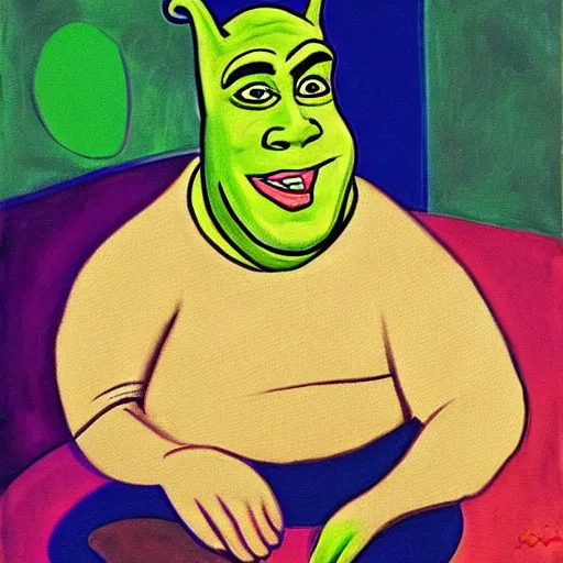 Prompt: shrek, painting by Picasso