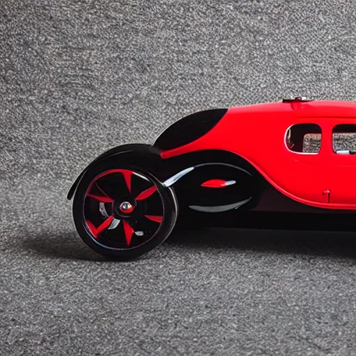 Prompt: “Red Bugatti hover car, 35 mm product photo”