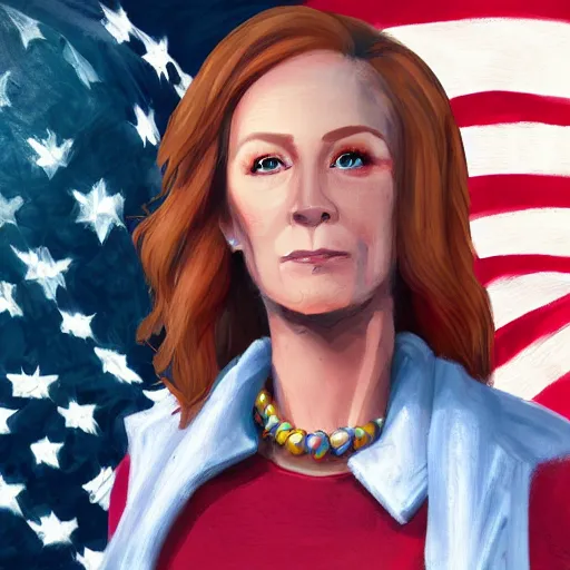 Prompt: maci holloway, first woman elected as president in usa, cold but beautiful, about 3 5 years old, highly detailed,, artstation hd, deviantart, by artgem