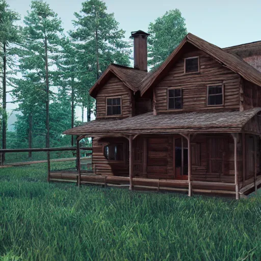 Image similar to wooden house, unreal engine