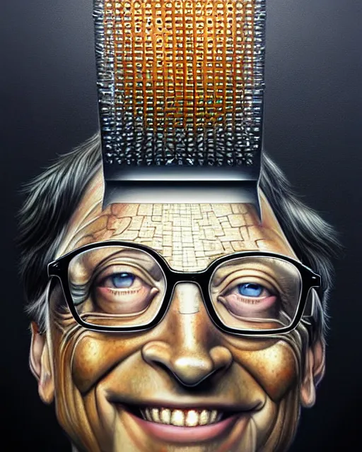 Image similar to detailed portrait of bill gates cheese grater!! by tomasz alen kopera and peter mohrbacher and johanna martine! and margaret keane! coherent luminescent