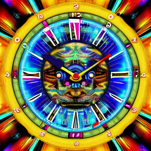 Prompt: crazy highly detailed digital art clocks for eyes psychedelic album cover