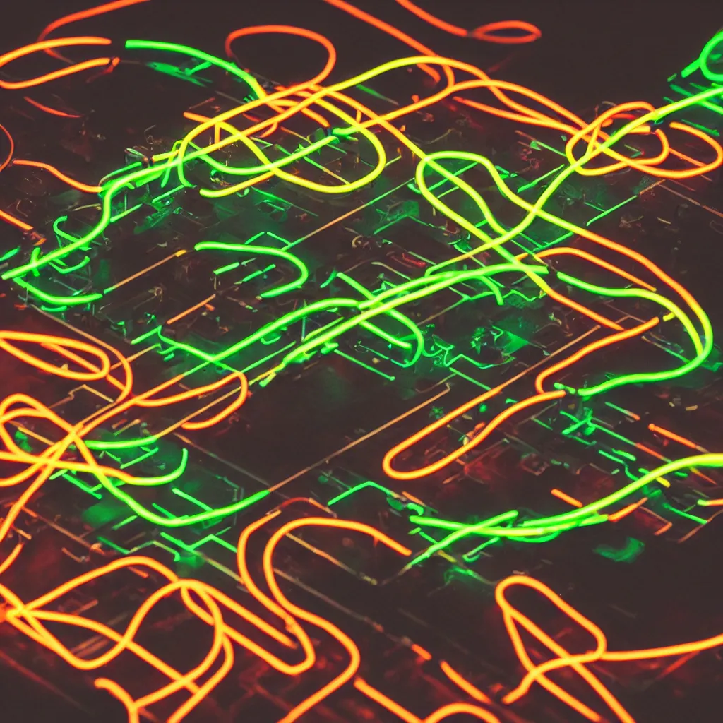 Prompt: professional photo of a neon circuit tube