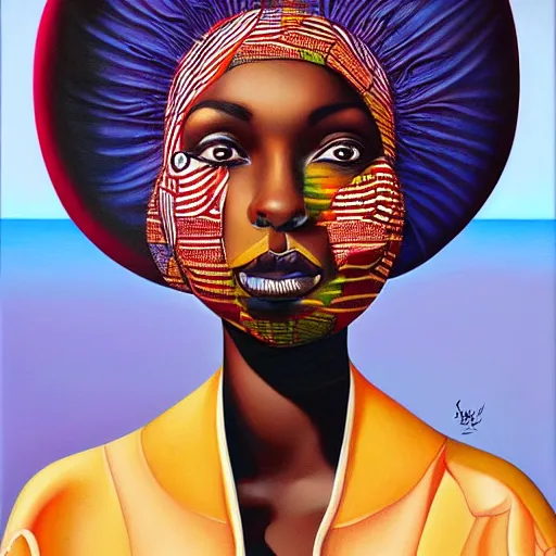 Prompt: an african queen in a surreal portrait style by Afarin Sajedi, oil on canvas