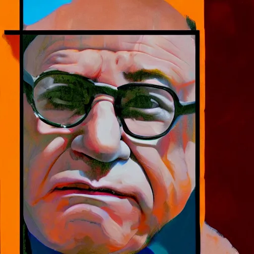 Image similar to Danny DeVito, neo brutralism, colorful, oilpainting, hyperrealistic, cgsociety, octane render, in the style of Mark Rothko, Edward Hopper and Akihiko Yoshida