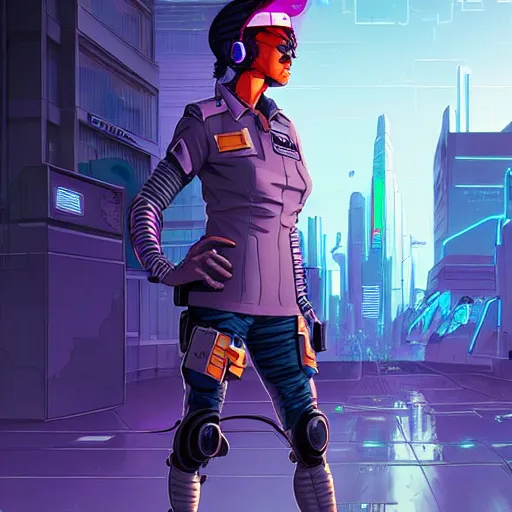 Prompt: A cyberpunk policewoman cyborg on the street of a cyberpunk city art by Josan Gonzalez, sci-fi, highly detailed, digital painting, artstation, smooth, sharp focus, illustration, concept art by Josan Gonzalez and James Gurney and Mœbius