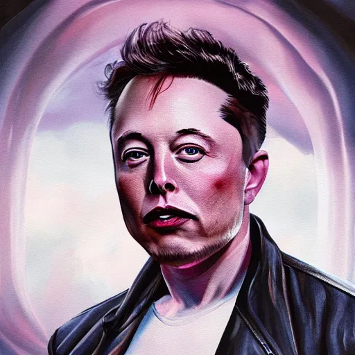 Image similar to matte portrait painting of elon musk as an alien