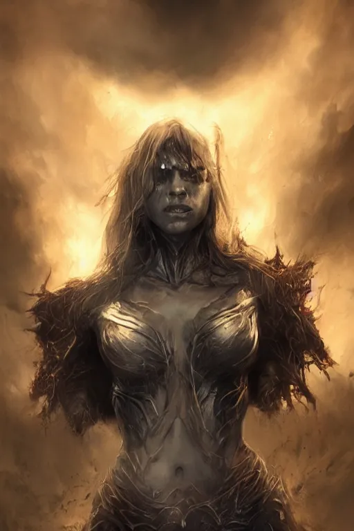 Image similar to portrait, dark soul queen, landscape, alex ross, david finch, concept art, matte painting, highly detailed, rule of thirds, dynamic lighting, cinematic, detailed, denoised, centerd