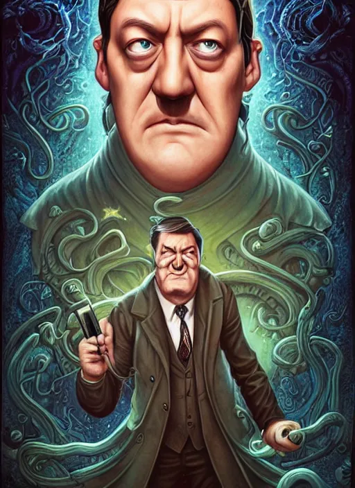 Image similar to lovecraft lovecraftian portrait of grumpy stephen fry, pixar style, by tristan eaton stanley artgerm and tom bagshaw