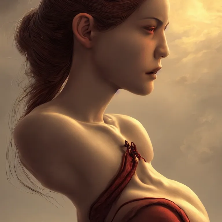 Image similar to a beautiful anatomically accurate Cotton Mill Girl, symmetrical, perfect body and face. dramatic angle, ornate, details, smooth, sharp focus, illustration, realistic, cinematic, artstation, award winning, rgb , unreal engine, octane render, cinematic light, macro, depth of field, blur, red light and clouds from the back, highly detailed epic cinematic concept art CG render made in Maya, Blender and Photoshop, octane render, excellent composition, dynamic dramatic cinematic lighting, aesthetic, very inspirational, arthouse by Henri Cartier Bresson