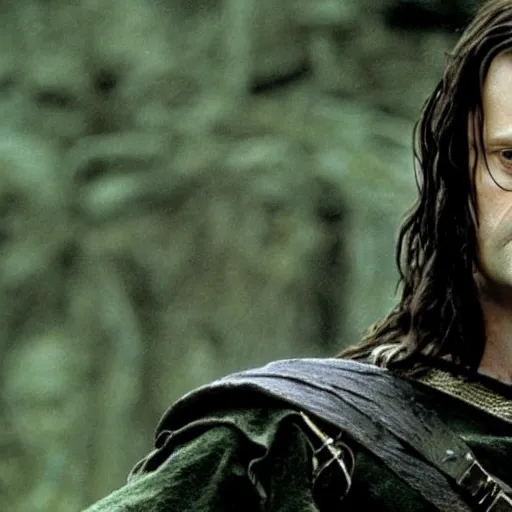 Image similar to dwight schrute playing aragorn in lord of the rings