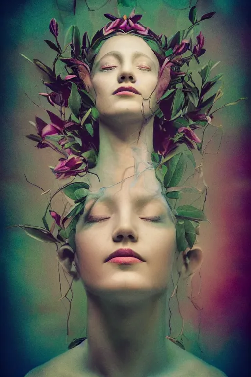 Image similar to a goddess of magnolia a queen of the garden, meditating! with a beautiful symmetrical face!!! cinematic lightning, isolated, studio lighting by barrett biggers artist