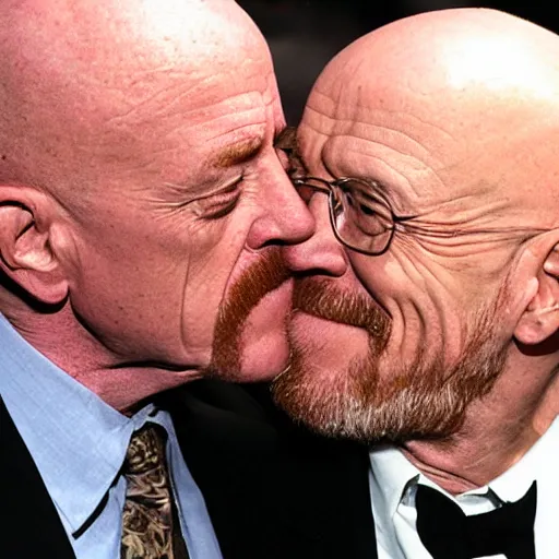 Image similar to jonathan banks kissing walter white, face close up