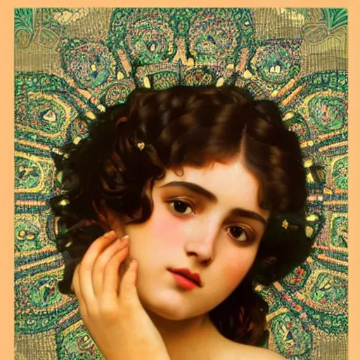 Prompt: vector illustration of a overtanned instagram influenza girl, siliconized lips, doing a make up tutorial, artstation, smooth, sharp focus, art by gustav klimt - alphonse mucha - adolphe bouguereau