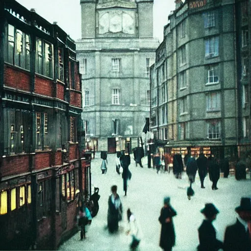 Image similar to “35mm film photography of Victorian London, cinestill 800t, grain”