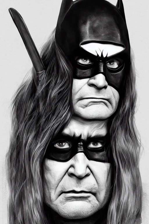 Image similar to portrait of Ozzy Osbourne as batman, highly detailed, artstation, concept art, sharp focus, illustration, art by Carel Fabritius