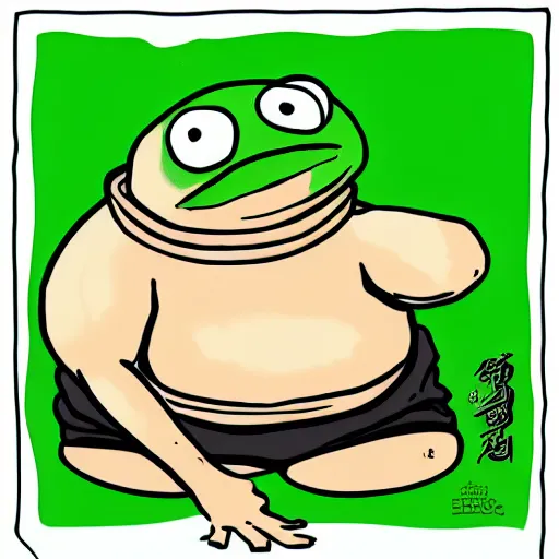 Prompt: pepe the frog sumo wrestling