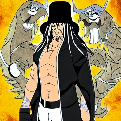 Prompt: The Undertaker from WWE as an anime character