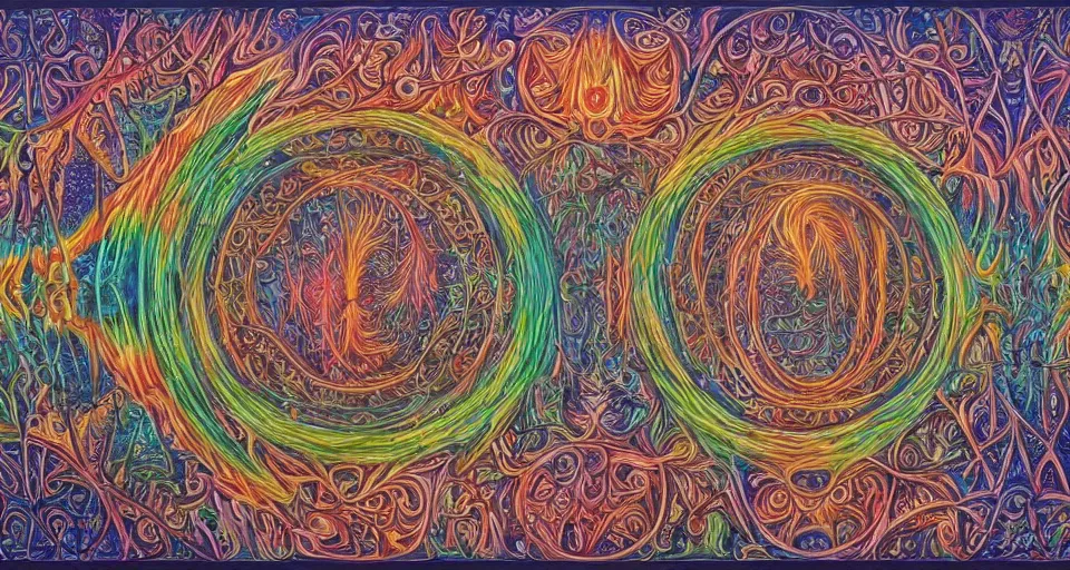 Image similar to Enchanted and magic forest, by Alex Grey ,