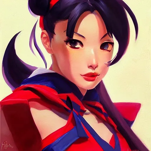 Image similar to greg manchess portrait painting of sailor mars as overwatch character, medium shot, asymmetrical, profile picture, organic painting, sunny day, matte painting, bold shapes, hard edges, street art, trending on artstation, by huang guangjian and gil elvgren and sachin teng