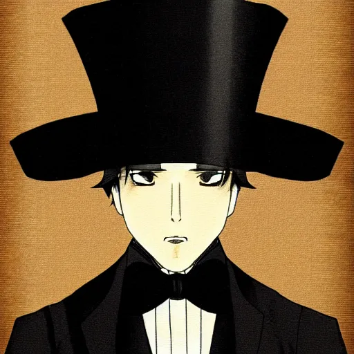 an anime character with long black hair and a top hat, | Stable Diffusion |  OpenArt