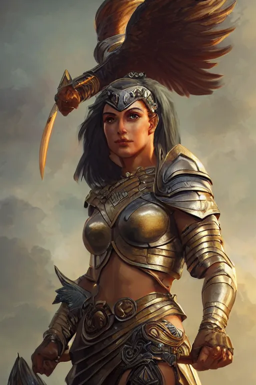 Image similar to amazon valkyrie athena, d & d, fantasy, portrait, highly detailed, headshot, digital painting, trending on artstation, concept art, sharp focus, illustration, art by artgerm and greg rutkowski and magali villeneuve