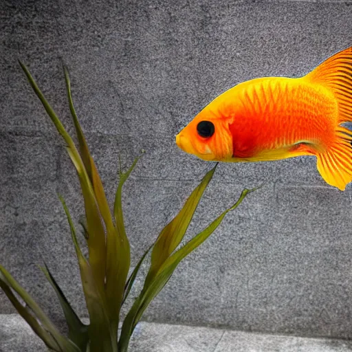 Prompt: brutalist goldfish aquarium, photography