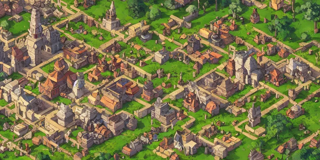 Prompt: rpg isometric top view of a lovely anime medieval fantasy village!! jrpg!! cory loftis, james gilleard, atey ghailan, makoto shinkai, goro fujita, studio ghibli, rim light, exquisite lighting, clear focus, very coherent, plain background, soft painting