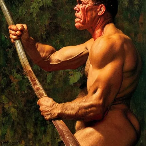 Image similar to portrait of a savage muscular barbarian male by norman rockwell