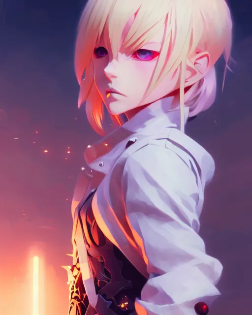 Image similar to blonde haired evil magical girl anime character screenshot, anime, intricate, sharp focus, illustration, highly detailed, digital painting, clean artstyle, concept art, matte, art by ilya kuvshinov and ruan jia and greg rutkowski, masterpiece