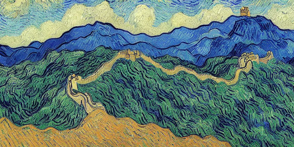 Prompt: the Great Wall, by Vincent Van Gogh