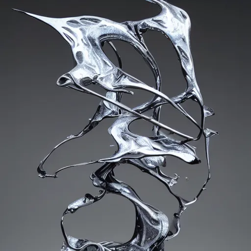 Prompt: melting liquid forms in metal abstract sculpture cyberpunk