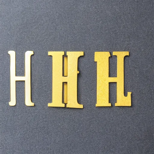 Prompt: letter h made with gold foil