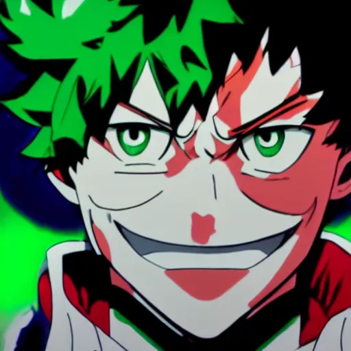 Prompt: low brightness shot of izuku midoriya