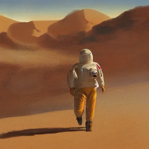 Prompt: astronaut walking through the desert while on fire, craig mullins