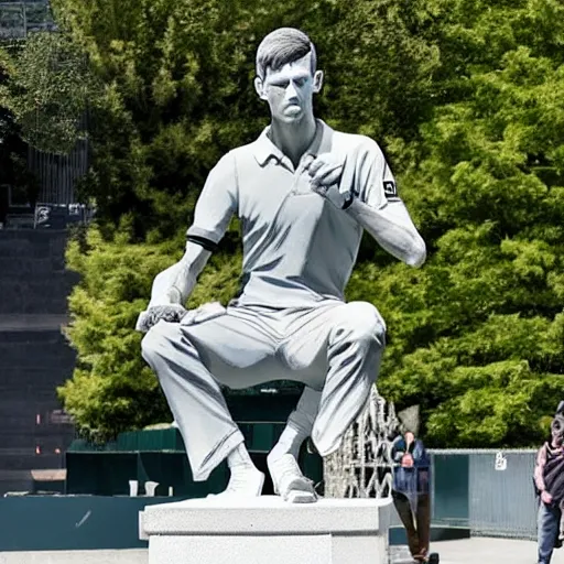 Image similar to a statue of novak djokovic sad about the vaccine