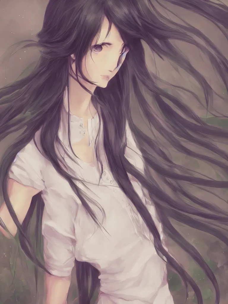 Prompt: beautiful girl digital art long hair baroque makoto shinkai style