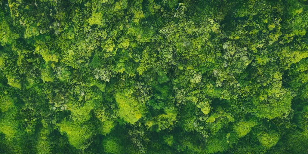 Image similar to drone shot photo of a landscape with lush forest, wallpaper, very very wide shot, iceland, new zeeland, green flush moss, national geographic, award landscape photography, professional landscape photography, ancient forest, sunny, day time, beautiful